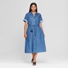 Women's Plus Size Short Sleeve Denim Midi Shirt Dress - Who What Wear Medium Wash