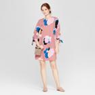 Women's Floral Print Long Sleeve Crepe Dress - A New Day Pink