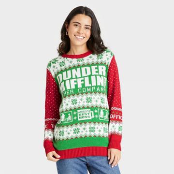 The Office Women's Dunder Mifflin Holiday Graphic Pullover Sweater - Red