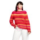 Women's Plus Size Striped Long Sleeve Boat Neck Pullover Sweater - Isaac Mizrahi For Target Pink/orange 2x, Women's, Size: 2xl,