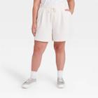 Women's Plus Size High-rise Tie Waist Knit Lounge Shorts - A New Day Cream