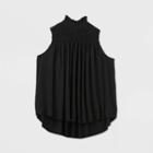 Women's Sleeveless Smocked Linen Top - A New Day Black