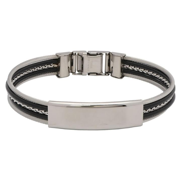Target Men's Stainless Steel And Rubber Cable Bangle - Black, Black/silver