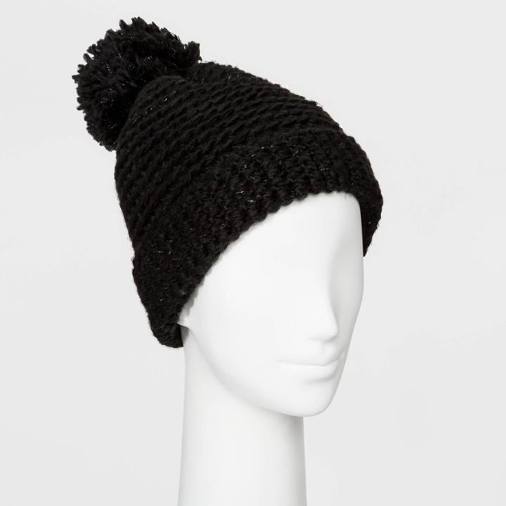 Women's Cuffed Knit Beanie With Lining - Universal Thread Black
