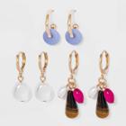 Semi-precious Tiger Eye Faux Pearl Drop Stone Hoop Earring Set 3pc - A New Day Blue