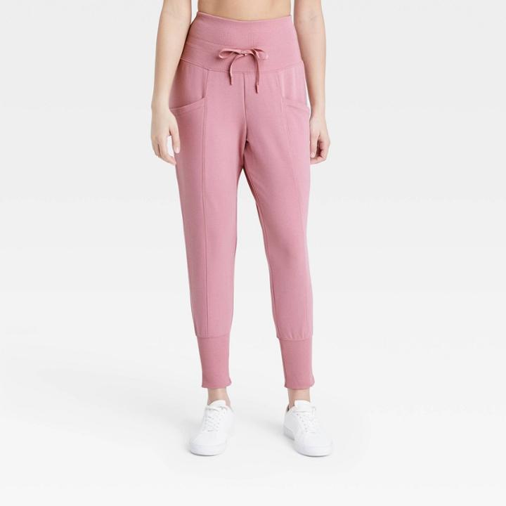 Women's High-waisted Ribbed Jogger Pants 25.5 - All In Motion Rose