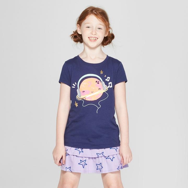 Girls' Short Sleeve Planet Graphic T-shirt - Cat & Jack Navy