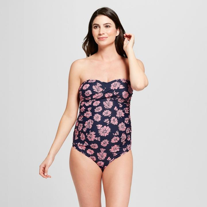 Maternity Wrap Bandeau One Piece - Isabel Maternity By Ingrid & Isabel Navy Daisy Xxl, Women's, Blue