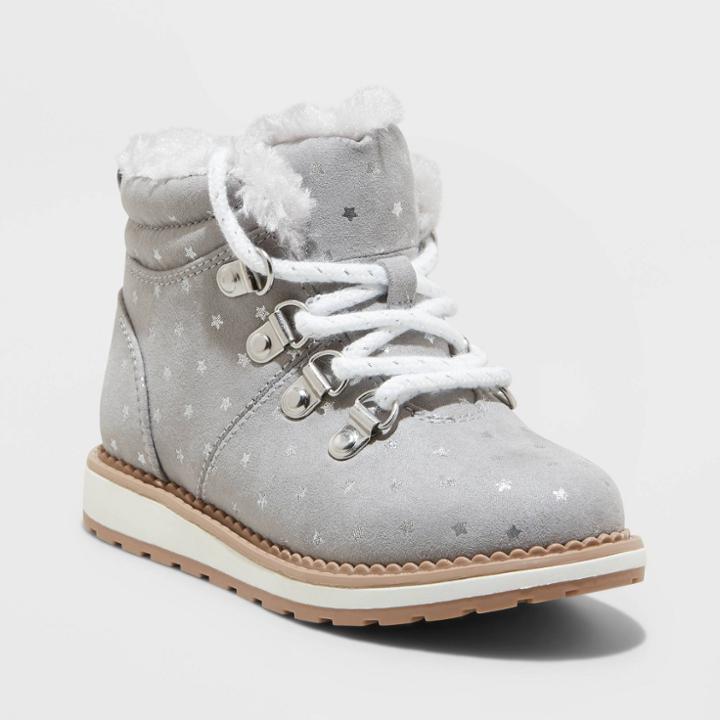 Toddler Girls' Reed Zipper Slip-on Lace-up Combat Winter Boots - Cat & Jack Gray