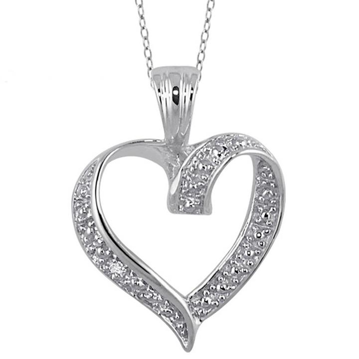Distributed By Target Women's Sterling Silver Round-cut White Diamond Pave Set Heart Pendant - White