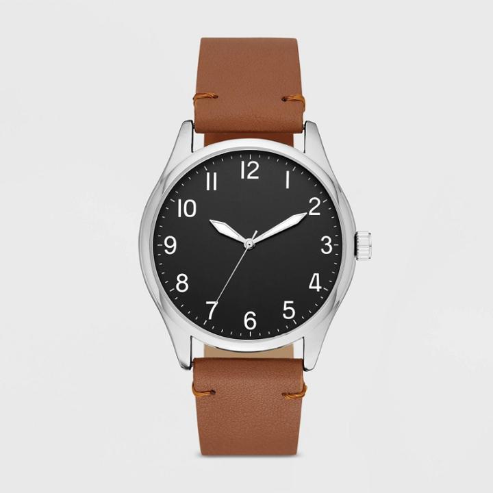 Men's Value Full Arabic Strap Watch - Goodfellow & Co Brown