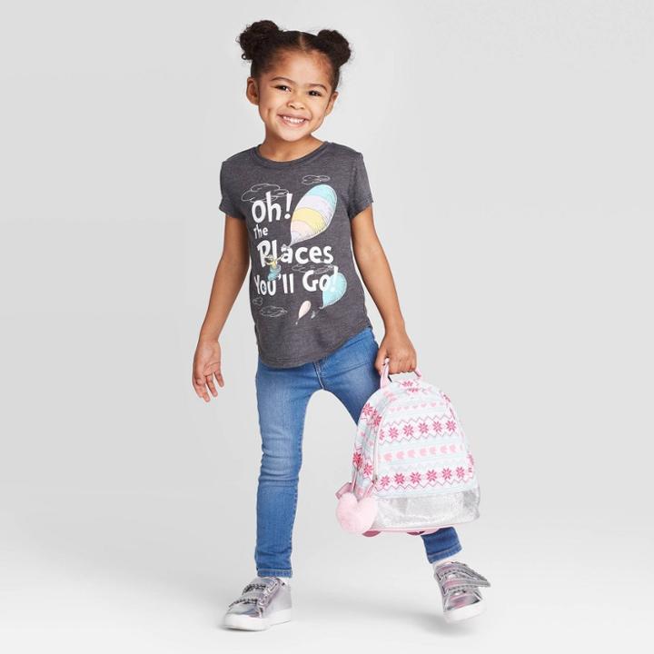 Petitetoddler Girls' Short Sleeve Dr. Seuss Oh The Places You'll Go T-shirt - Charcoal Heather 12m, Girl's, Black
