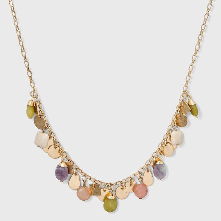 Semi-precious Honey Topaz, Lilac Lepidolite, Lemon Green Agate And Peach Moonstone Charm Necklace - Universal Thread Green