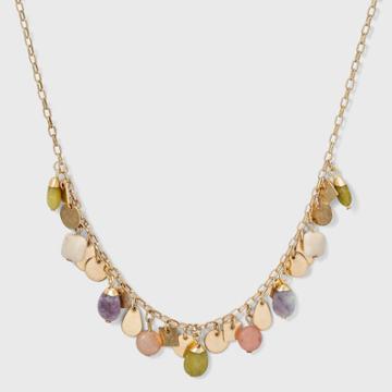 Semi-precious Honey Topaz, Lilac Lepidolite, Lemon Green Agate And Peach Moonstone Charm Necklace - Universal Thread Green