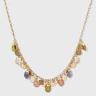 Semi-precious Honey Topaz, Lilac Lepidolite, Lemon Green Agate And Peach Moonstone Charm Necklace - Universal Thread Green