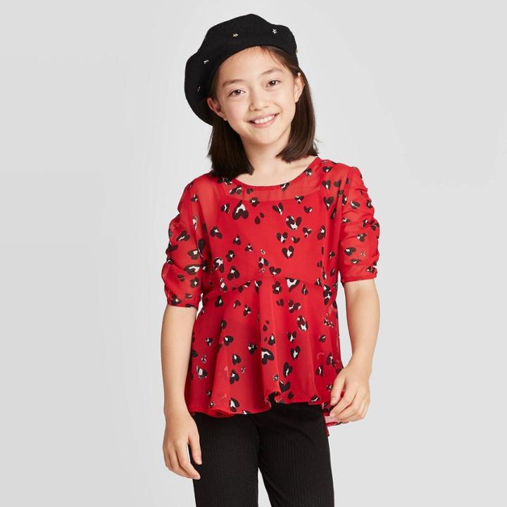 Girls' Caterpillar Sleeve Top - Art Class Red
