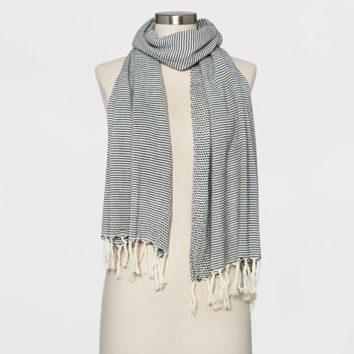 Women's Striped Woven Oblong Scarf - Universal Thread White