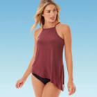Women's Slimming Control High-neck Asymmetrical Tankini Swim Top - Dreamsuit By Miracle Brands Maroon 6, Women's, Red