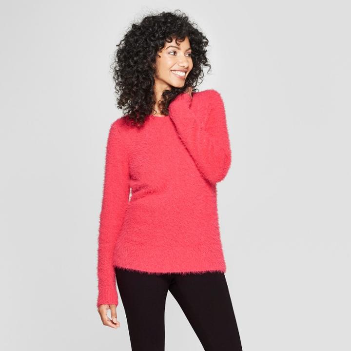 Women's Crewneck Eyelash Pullover Sweater - A New Day Pink