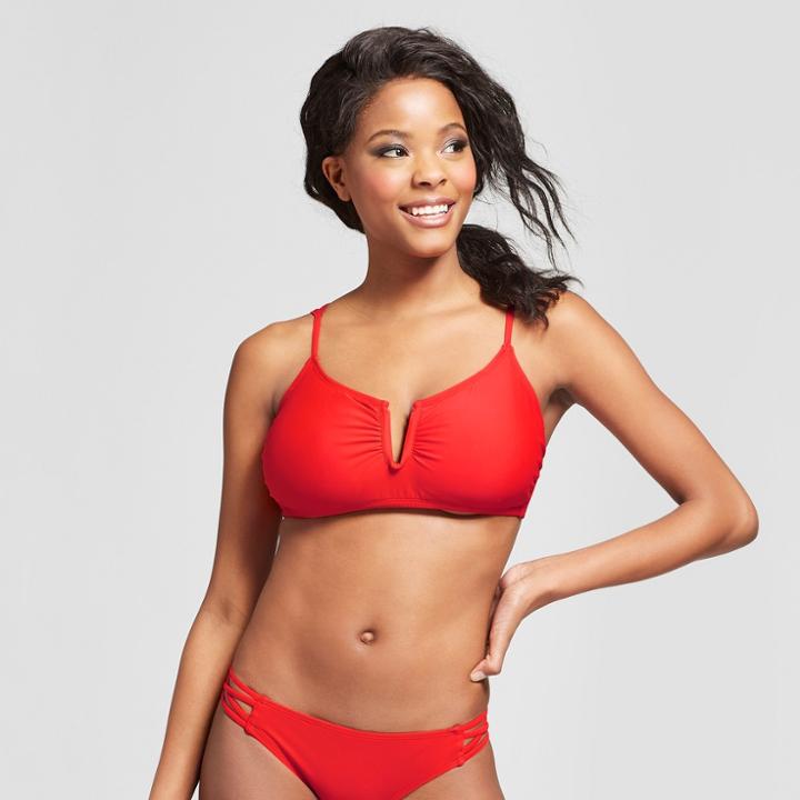 Women's V-wire Bralette Bikini Top - Xhilaration Red D/dd Cup