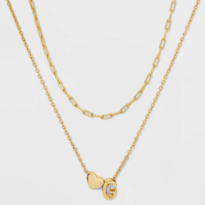 14k Gold Dipped 'g' Initial With Heart Chain Necklace - A New Day Gold