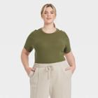 Women's Plus Size Short Sleeve Ribbed T-shirt - A New Day Olive