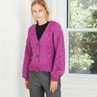 Women's V-neck Cable Knit Button-front Cardigan - A New Day Purple