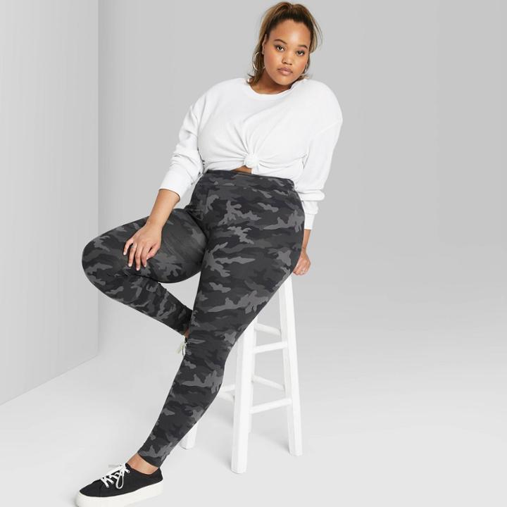 Women's Plus Size Camo Print High-rise Capri Leggings - Wild Fable Light Yellow 1x, Women's, Size: