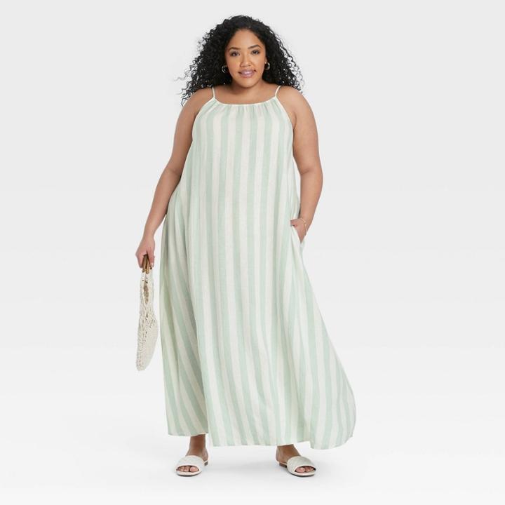 Women's Plus Size Striped Sleeveless Dress - A New Day Mint 2x, Green