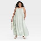 Women's Plus Size Striped Sleeveless Dress - A New Day Mint 2x, Green