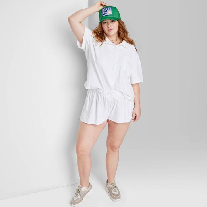 Women's Plus Size Ascot + Hart Terry Cloth Graphic Pull-on Shorts - White