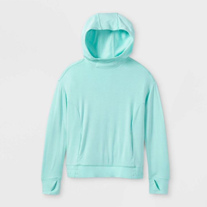 Girls' Cozy Lightweight Fleece Hooded Sweatshirt - All In Motion Aqua Green