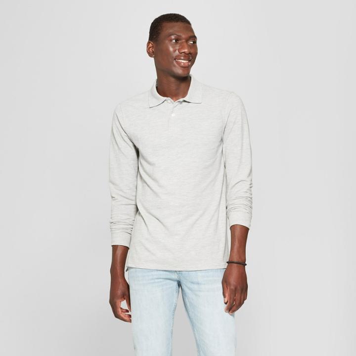 Men's Standard Fit Long Sleeve Pique Polo Shirt - Goodfellow & Co Masonry Gray