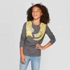 Girls' Long Sleeve Leopard Graphic T-shirt - Cat & Jack Charcoal S, Girl's, Size: