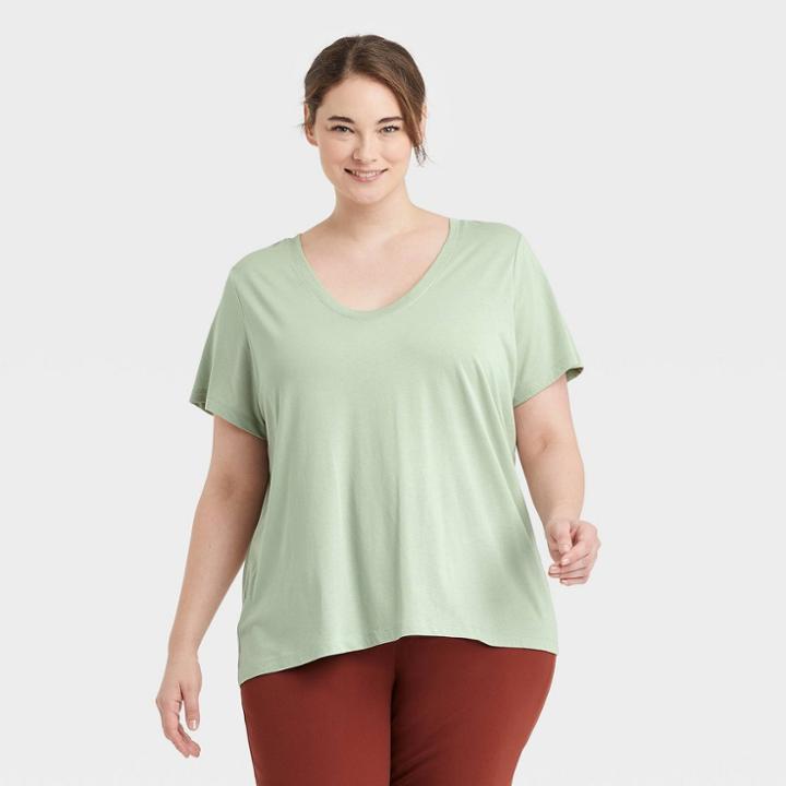Women's Plus Size Short Sleeve Scoop Neck T-shirt - A New Day Green