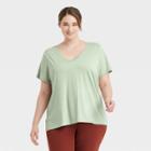 Women's Plus Size Short Sleeve Scoop Neck T-shirt - A New Day Green