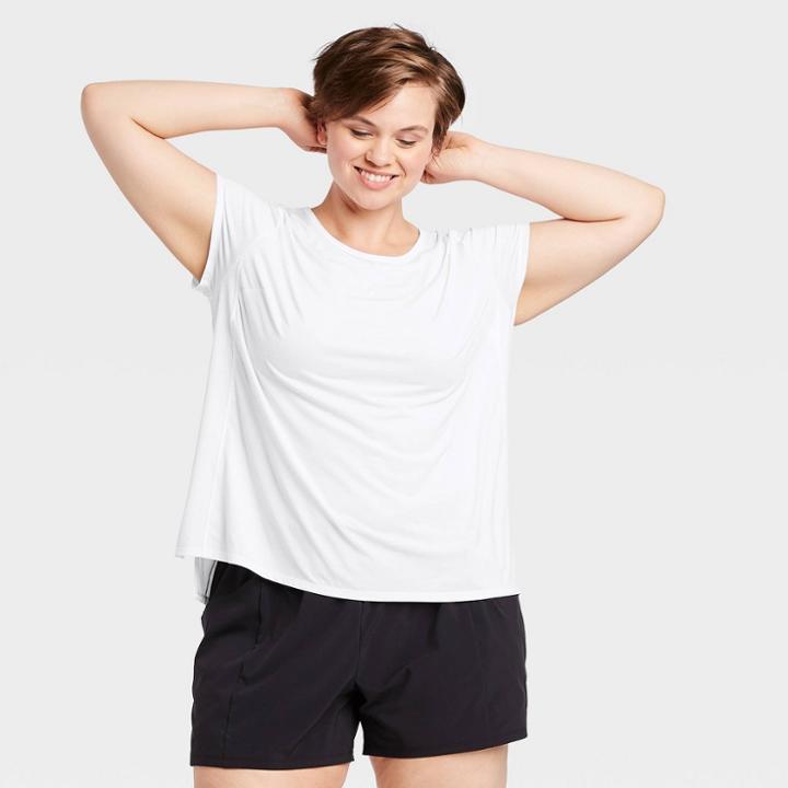 Women's Plus Size Cap Sleeve Perforated T-shirt - All In Motion True White 1x, Women's,