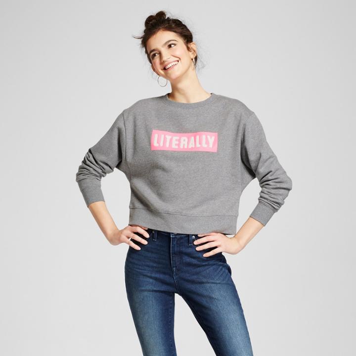 Women's Cropped Graphic Sweatshirt - Mossimo Supply Co. Gray