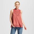 Women's Sleeveless High Neck Lace Tank Top - Xhilaration Vintage Rust (red)