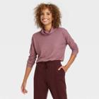 Women's Long Sleeve Turtleneck Waffle T-shirt - A New Day Burgundy