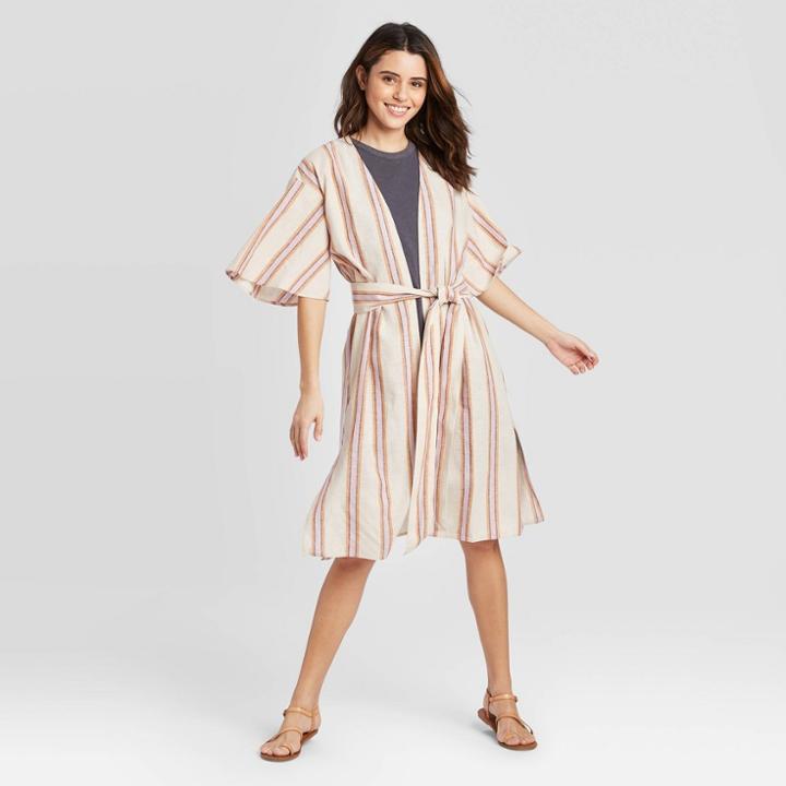 Women's Circle Striped Sleeve Kimono - Universal Thread Beige Xl/xxl, Women's