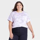 Women's Plus Size Tie-dye Short Sleeve Cuff T-shirt - A New Day Purple