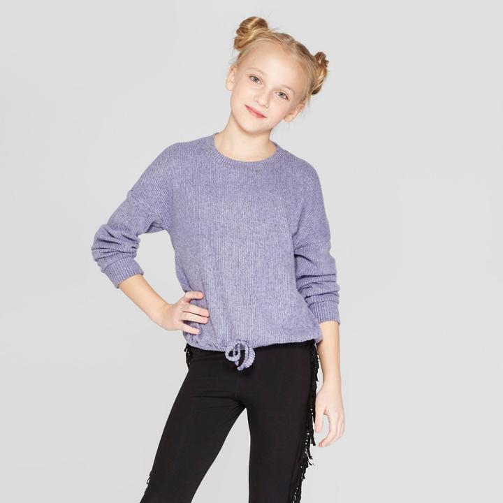 Girls' Long Sleeve Cinched Bottom T-shirt - Art Class Purple