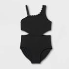 Girls' Summer Scallop One Piece Swimsuit - Art Class Black