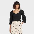 Women's Puff 3/4 Sleeve Scoop Neck T-shirt - Who What Wear Black
