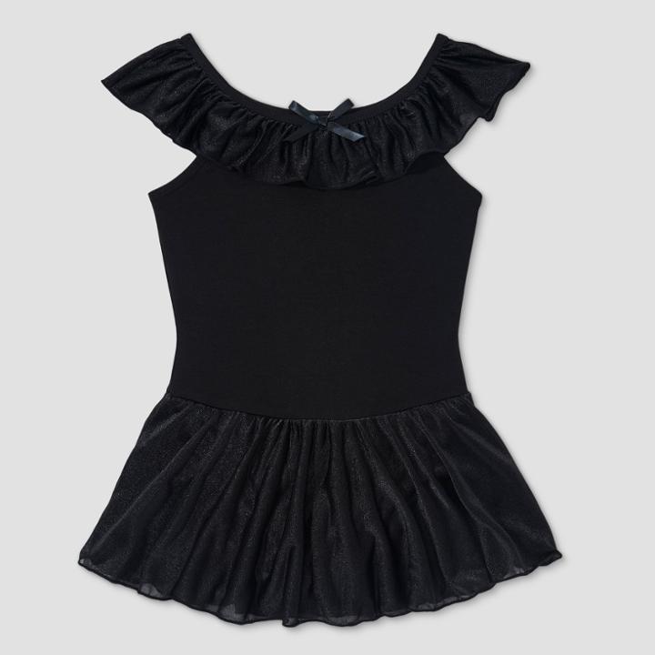 Freestyle By Danskin Girls' Ruffle Shoulder Skirtall - Black