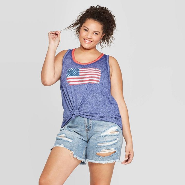 Women's Plus Size Flag Tank Top - Zoe+liv (juniors') - Navy