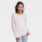 Girls' Long Sleeve Ruched Studio T-shirt - All In Motion Light Pink