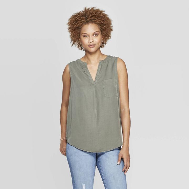 Women's V-neck Tank Top With Lace Back - Knox Rose Green