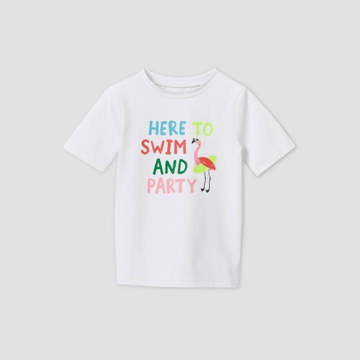 Petitetoddler Boys' Here To Swim And Party Short Sleeve Rash Guard Swim Shirt - Cat & Jack White
